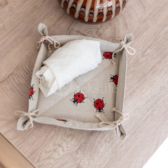 Colourful half-linen bread basket "Ladybug"